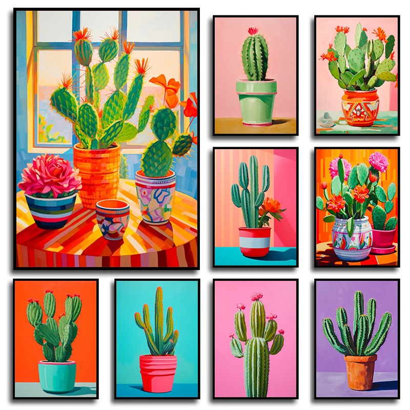 Resin Art Flower - Colorful Cactus Flower Vase Diamond Painting