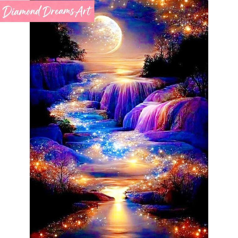 Resin Art Wall Decor - Frameless, DIY Diamond Painting Landscape Waterfall
