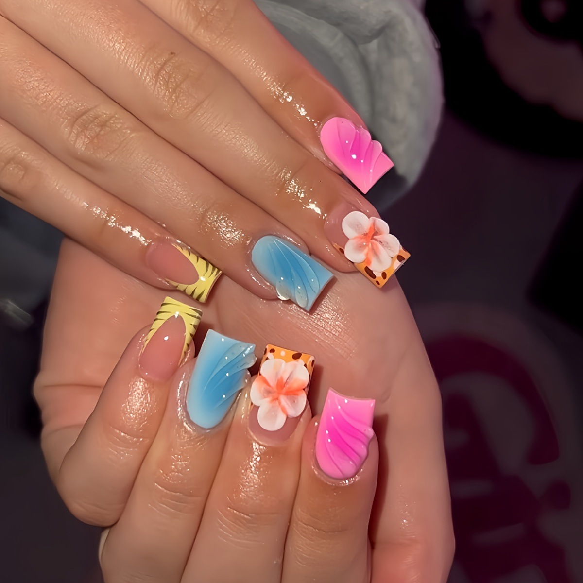 Resin Art Flower - 24pcs Short Square Head False Nails