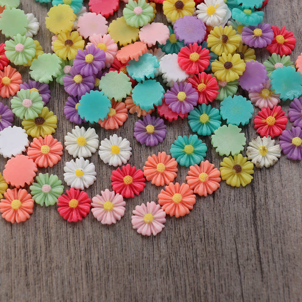 Resin Art Flower - 200Pcs 13Mm Resin Daisy Flower Cabochons