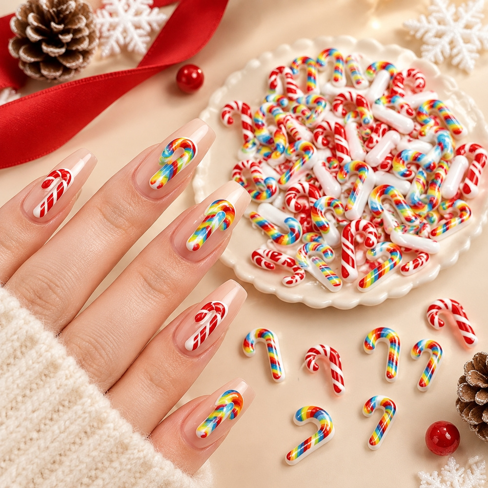 Xmas Resin Art - 50Pcs Assorted Christmas Candy Cane Nail
