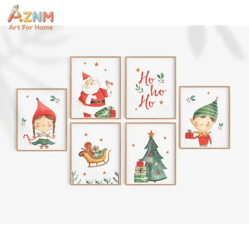 Xmas Resin Art - AZNM Watercolor Cute Christmas Elf Santa